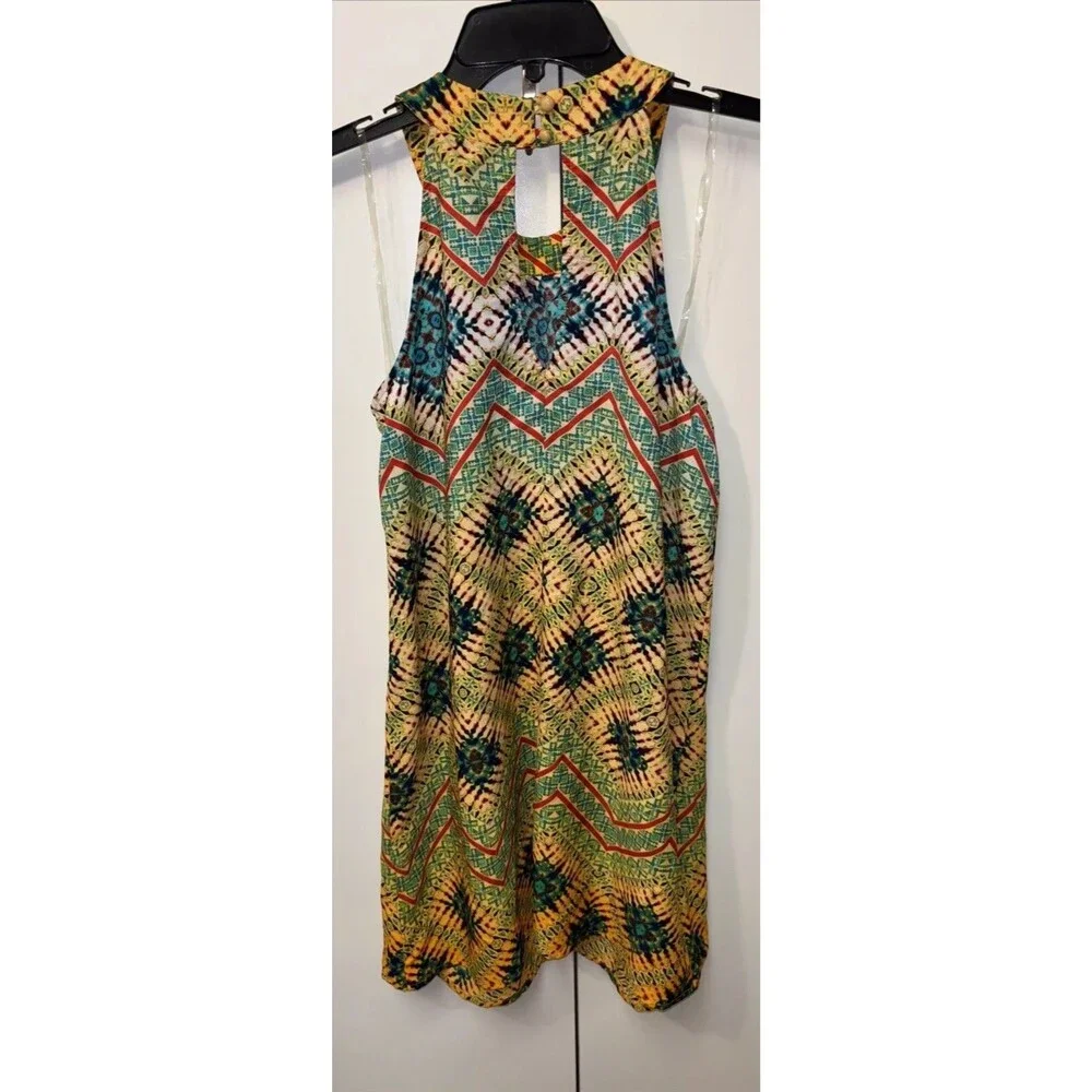 Be Bop Women Multicolored Dress Sleeveless Short Mini Back Keyhole Button L - Picture 7 of 9
